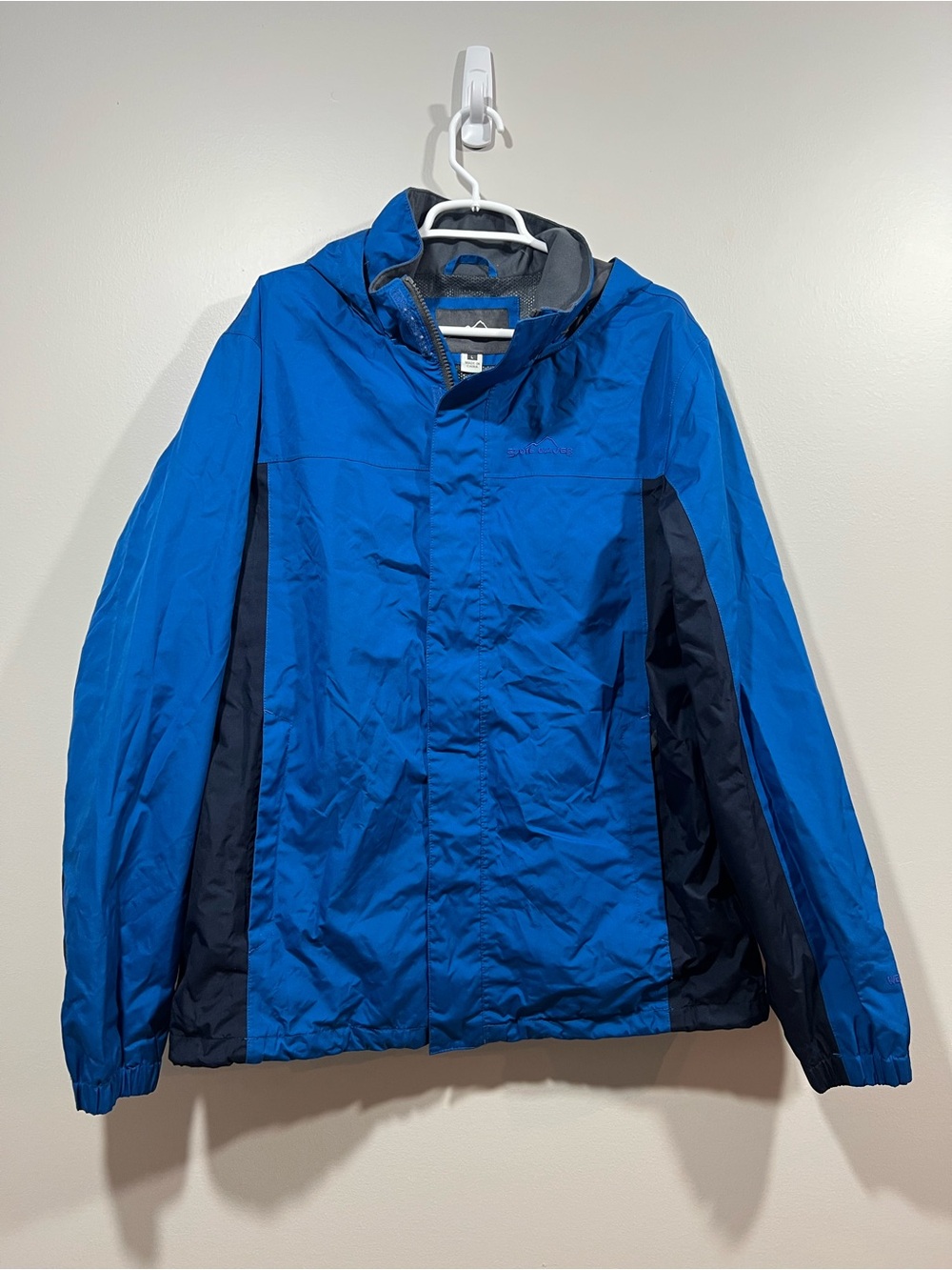 Eddie Bauer Mens Weatheredge Two-Tone Blue Hooded Rain Jacket Large